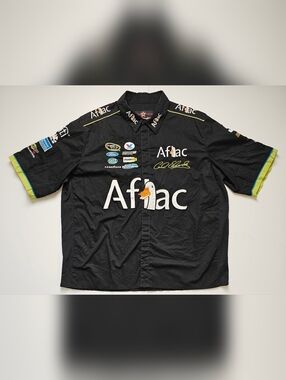 Vintage Carl Edwards Autographed AFLAC Nascar JH Design Racing Button-up 3XL